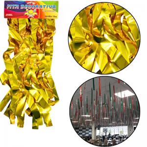 Varal Fitas Metalizado Dourado 10M Decoração Festa