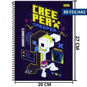 Caderno Minecraft Creeper Capa Dura 80 Folhas