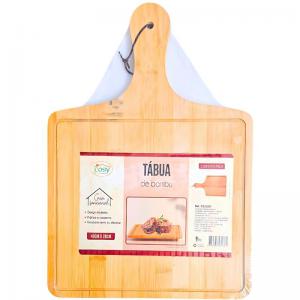 Tábua de Corte Bambu Cozinha com Cabo Madeira 40X28Cm Antibacteriana