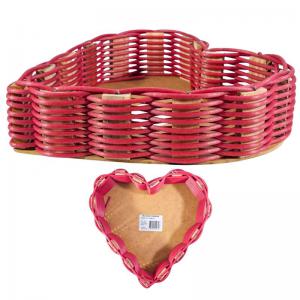 Cesta Coração Sem Alça Fibra Sintética Vermelho Pequena 6X23X23Cm - Baeluan