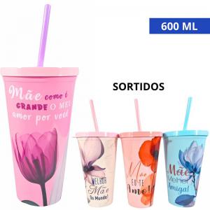 Copo Plast.c/Tampa e Canudo Mae Frases Dedicatorias Sortidas 600Ml 600Ml - Interponte - Ddm