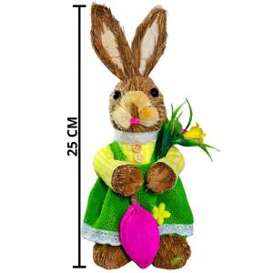 Coelho Fêmea Rústico 25Cm Decoração de Páscoa Charmosa e Delicada