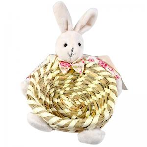 Cesta Páscoa Palha Decorada Coelho Pelúcia Pequena