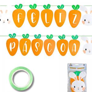 Varal Decorativo Pascoa C/Coelho Feliz Pascoa - Ponto das Festas