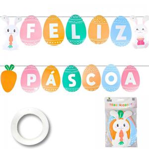 Varal Decorativo Pascoa C/Coelho Feliz Pascoa - Ponto das Festas