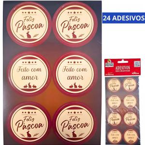 Adesivos Decorativos Pascoa P/Embalagens Redondo 4,5X4,5Cm C/24 - Ponto das Festas