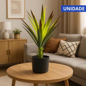 Agave Artificial Verde Vaso Preto 62Cm Decoração