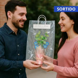 Arranjo Flores Crochê Vaso Sacola Presente 30Cm