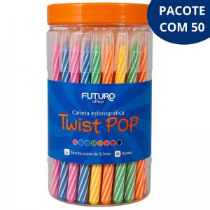 Caneta Esferográfica Twist Pop 0.7 Colorida Pote 50 Unidades