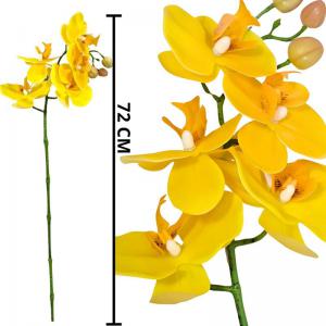 Haste Orquídea Artificial Luxo Amarelo 96Cm Decorativa