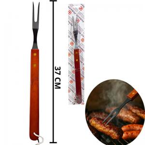 Garfo para Churrasco Inox com Cabo de Madeira Longo 37Cm - Unidade