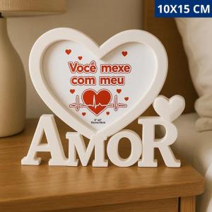 Porta-Retrato Amor Branco Plástico 10X15Cm Frase Decorativa