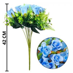 Buquê Rosas Azuis 13 Botões 42Cm Presente Romântico