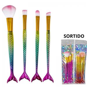Kit 4 Pincel Maquiagem Sereia Presente