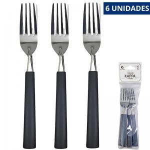 Kit 6 Garfos Mesa Preto Cabo Plástico 19Cm
