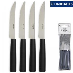 Kit 6 Facas Mesa Aço Cabo Plástico Preto 19Cm
