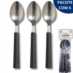 Colher de Mesa Inox Cabo Preto Kappa 19Cm Kit 6Pcs