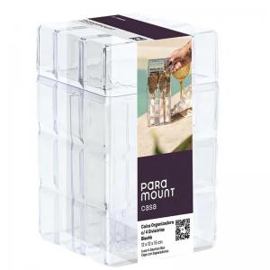 Caixa Acrílico Organizadora Luxo 4 Divisórias 12X12Cm