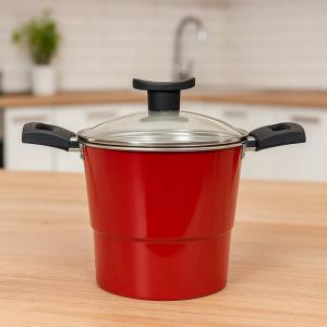Cuscuzeira Alumínio Vermelho N16 Tampa Vidro
