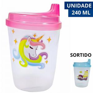 Copo Infantil Plástico 240Ml com Tampa - Presente