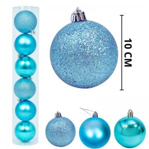 Kit 6 Bolas Natal 10Cm Decorativas Azul Metálico