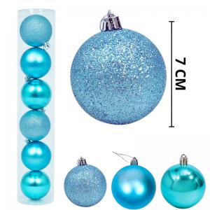 Kit 6 Bolas Natal 7Cm Azul Decorativas