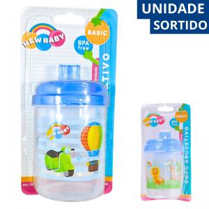 Copo Infantil Plástico Bebê Azul com Tampa e Bico 150Ml