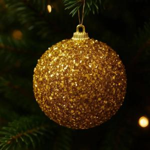 Bola de Natal Dourada 80Mm Decoração Luxuosa