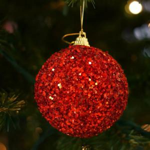 Bola de Natal Vermelha Brilhante 80Mm Decorativa