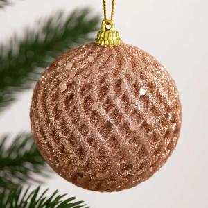 Bola de Natal Decorada Glitter Rosê 120Mm