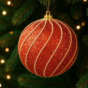 Bola de Natal Decorada 120Mm Brilho Vermelho