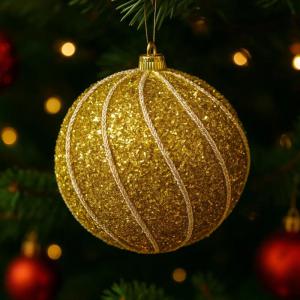 Bola Natalina Dourada 100Mm Presente Decoração