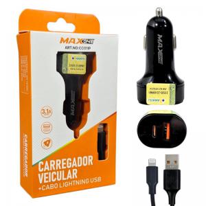 Carregador Veicular Max One 3.1A Dual Usb Iphone/Type-C