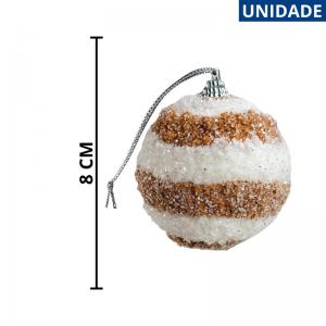 Bola Natalina Decorada Branco e Marrom 80Mm Decoromax