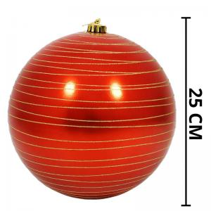 Bola Natalina Decorada Vermelha Glitter Dourado 25Cm