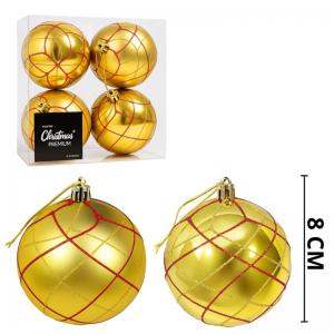 Kit Bolas de Natal Douradas com Glitter 80Mm - Decoração Festiva