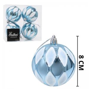 Kit Bolas de Natal Azul Glitter 80Mm Decoração Luxo