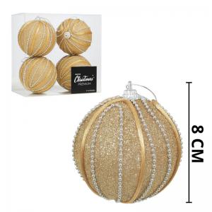 Bolas Natalinas Decoradas Champagne Glitter 80Mm