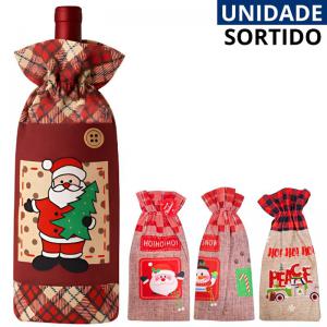 Porta-Garrafa Vinho Natalino Tecido Decorativo 30X14Cm