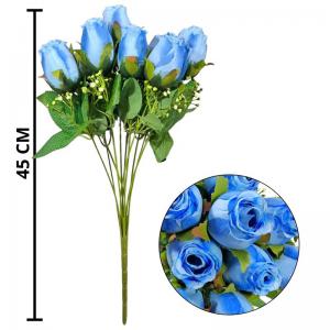 Buquê Rosas Azuis Decorativo 45Cm Presente Elegante