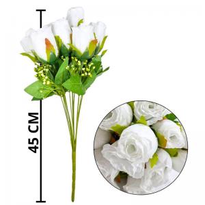 Buquê Rosas Brancas Artificiais Decorativo 45Cm