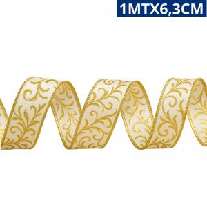 Fita Decorativa Armada Branco Dourado 1M X 6,3Cm Cromus