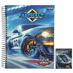 Caderno 20 Matérias Capa Dura Garage com Adesivos