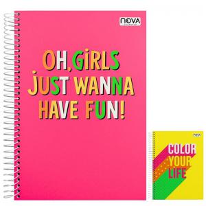 Caderno 15 Matérias Capa Dura Decorado com Adesivos
