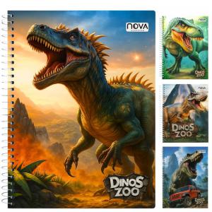 Caderno 1 Materia Dinos Zoo Capa Dura Escolar 80 Folhas