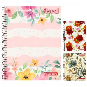 Caderno 12 Matérias Capa Dura Floral Espiral 168 Folhas