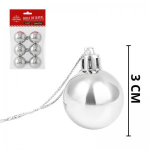 Kit Bolas Natalinas Prata 30Mm Decorativas 6 Unidades