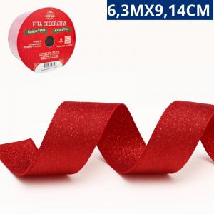 Fita Decorativa Vermelha Veludo Glitter 6,3M