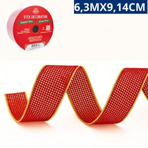 Fita Decorativa Vermelha Metalizada 6,3Mx9,14Cm