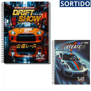 Caderno 15 Matérias Capa Dura Tema Garage com Adesivos